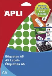 APLI Etikett, 19 mm kör, színes, A5 hordozón, APLI, zöld, 560 etikett/csomag