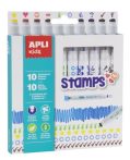   APLI Filctoll készlet, nyomda, APLI Kids "Markers Duo Stamps", 10 különböző szín és minta