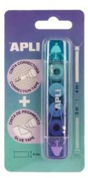 APLI Hibajavító- és ragasztóroller, 2in1, 5 mm x 4-3 m, APLI , vegyes színek APLI Hibajavító- és ragasztóroller, 2in1, 5 mm x 4-3 m, APLI , vegyes színek