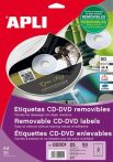 APLI Etikett, CD/DVD, A4, matt, eltávolítható, APLI APLI Etikett, CD/DVD, A4, matt, eltávolítható, APLI