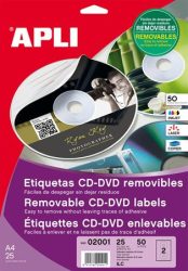 APLI Etikett, CD/DVD, A4, matt, eltávolítható, APLI APLI Etikett, CD/DVD, A4, matt, eltávolítható, APLI