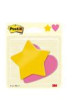   3M POSTIT Öntapadó jegyzettömb, szív és csillag forma, 70x72 mm, 2x30 lap, sárga és rózsaszín