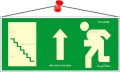   . Információs tábla, 25x11,5 cm, fluoreszkáló, utánvilágítós, "Menekülési irány fel, lépcső balra"