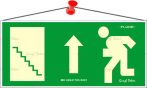 . Információs tábla, 25x11,5 cm, fluoreszkáló, utánvilágítós, "Menekülési irány fel, lépcső balra" . Információs tábla, 25x11,5 cm, fluoreszkáló, utánvilágítós, "Menekülési irány fel, lépcső balra"