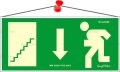   . Információs tábla, 25x11,5 cm, fluoreszkáló, utánvilágítós, "Menekülési irány le, lépcső balra"