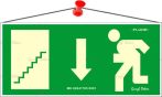 . Információs tábla, 25x11,5 cm, fluoreszkáló, utánvilágítós, "Menekülési irány le, lépcső balra" . Információs tábla, 25x11,5 cm, fluoreszkáló, utánvilágítós, "Menekülési irány le, lépcső balra"