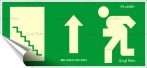 . Információs matrica, 25x11,5 cm, fluoreszkáló, utánvilágítós, "Menekülési irány fel, lépcső balra" . Információs matrica, 25x11,5 cm, fluoreszkáló, utánvilágítós, "Menekülési irány fel, lépcső balra"
