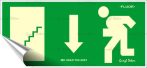 . Információs matrica, 25x11,5 cm, fluoreszkáló, utánvilágítós, "Menekülési irány le, lépcső balra" . Információs matrica, 25x11,5 cm, fluoreszkáló, utánvilágítós, "Menekülési irány le, lépcső balra"