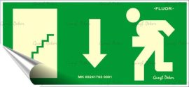 . Információs matrica, 25x11,5 cm, fluoreszkáló, utánvilágítós, "Menekülési irány le, lépcső balra" . Információs matrica, 25x11,5 cm, fluoreszkáló, utánvilágítós, "Menekülési irány le, lépcső balra"