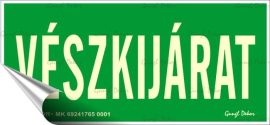 . Információs matrica, 25x11,5 cm, fluoreszkáló, utánvilágítós, "Vészkijárat" . Információs matrica, 25x11,5 cm, fluoreszkáló, utánvilágítós, "Vészkijárat"