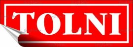 . Információs matrica, 14x5 cm, "Tolni", piros . Információs matrica, 14x5 cm, "Tolni", piros