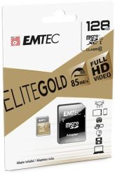 EMTEC Memóriakártya, microSDXC, 128GB, UHS-I/U1, 85/20 MB/s, adapter, EMTEC "Elite Gold" EMTEC Memóriakártya, microSDXC, 128GB, UHS-I/U1, 85/20 MB/s, adapter, EMTEC "Elite Gold"