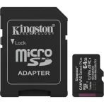   KINGSTON Memóriakártya, microSDXC, 64GB, C10/UHS-I/U1/V10/A1, Gen3, adapter, KINGSTON "Canvas Select Plus"