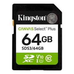 KINGSTON Memóriakártya, SDXC, 64GB, C10/UHS-I/U1/V10, Gen3, KINGSTON "Canvas Select Plus"