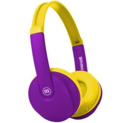MAXELL Fejhallgató, gyerek méret, vezeték nélküli, Bluetooth, mikrofonnal, MAXELL "HP-BT350", lila-sárga