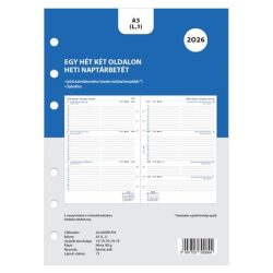 FILOFAX Kalendárium betét, tervező, Filofaxhoz, A5, heti, 1 hét/2 oldal, 2026 FILOFAX Kalendárium betét, tervező, Filofaxhoz, A5, heti, 1 hét/2 oldal, 2026