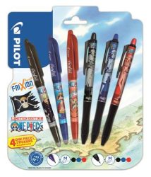 PILOT Rollertoll készlet, 0,35 mm, nyomógombos, PILOT "Frixion Ball"/"Frixion Ball Plus", 3különböző szín+One Piece matrica