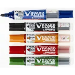 PILOT Táblamarker készlet, 2,3 mm, kúpos, tartóval és szivaccsal, PILOT "V-Board Master", 5 különböző szín PILOT Táblamarker készlet, 2,3 mm, kúpos, tartóval és szivaccsal, PILOT "V-Board Master", 5 különböző szín