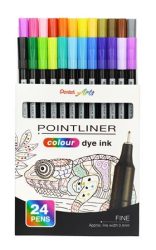 PENTEL Tűfilc készlet, 0,4 mm, PENTEL "Pointliner", 24 különböző szín