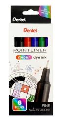 PENTEL Tűfilc készlet, 0,4 mm, PENTEL "Pointliner", 6 különböző szín