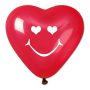 . Léggömb, 40 cm, szív alakú, smiley, piros