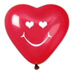 . Léggömb, 40 cm, szív alakú, smiley, piros