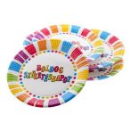 . Tányér, papír, 23 cm, "Boldog születésnapot", csíkos-pöttyös . Tányér, papír, 23 cm, "Boldog születésnapot", csíkos-pöttyös