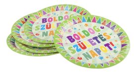 . Tányér, papír, 23 cm, "Boldog születésnapot", zászlós