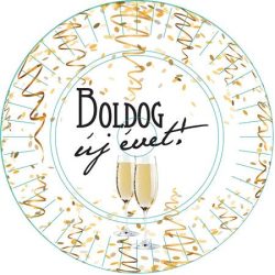 . Tányér, papír, 23 cm, "Boldog Új évet" . Tányér, papír, 23 cm, "Boldog Új évet"