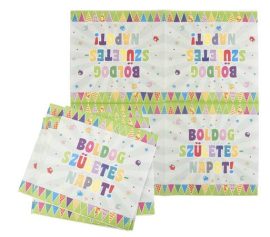 . Szalvéta, 33x33 cm, "Boldog Születésnapot", zászló minta . Szalvéta, 33x33 cm, "Boldog Születésnapot", zászló minta