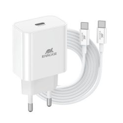 RIVACASE Hálózati töltő, 20W, USB-C, USB-C, USB-C/USB-C töltőkábel, RIVACASE "PS4101", fehér RIVACASE Hálózati töltő, 20W, USB-C, USB-C, USB-C/USB-C töltőkábel, RIVACASE "PS4101", fehér