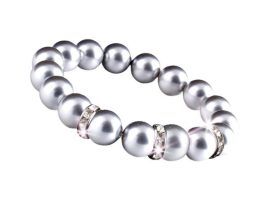 ART CRYSTELLA Karkötő, ezüst színű SWAROVSKI® gyöngyből, fehér kristállyal, 10mm, ART CRYSTELLA® M