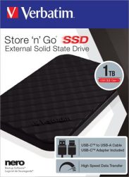 VERBATIM SSD (külső memória), 1TB, USB 3.2, VERBATIM "Storen Go", fekete VERBATIM SSD (külső memória), 1TB, USB 3.2, VERBATIM "Storen Go", fekete