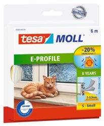 TESA Ajtó- és ablaktömítő szalag, 9 mm x 6 m, TESA "tesamoll® E profil", fehér TESA Ajtó- és ablaktömítő szalag, 9 mm x 6 m, TESA "tesamoll® E profil", fehér