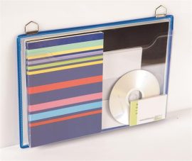 Prospektustartó fém tartófüllel, függő, A4, fekvő, DJOIS, kék Prospektustartó fém tartófüllel, függő, A4, fekvő, DJOIS, kék