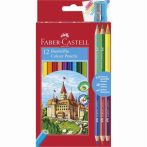   FABER-CASTELL Színes ceruza készlet, hatszögletű, FABER-CASTELL, 12 különböző szín + 3 db bicolor ceruza
