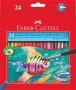   FABER-CASTELL Akvarell ceruza készlet, hatszögletű, ecsettel, FABER-CASTELL, 24 különböző szín
