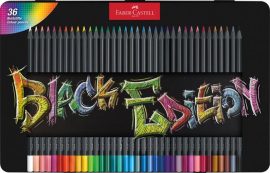 FABER-CASTELL Színes ceruza készlet, háromszögletű, fémdobozban, FABER-CASTELL "Black Edition",  36 különböző szín