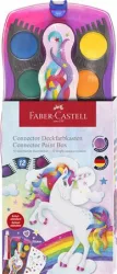 FABER-CASTELL Vízfesték, 12 darabos, összeilleszthető, FABER-CASTELL "Unikornis"+1 tubus fehér tempera+unikornis matrica