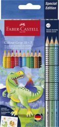 FABER-CASTELL Színes ceruza készlet, háromszögletű, FABER-CASTELL "Grip Dinoszaurusz" 10+3 különböző szín