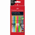   FABER-CASTELL Színes ceruza készlet, háromszögletű, FABER-CASTELL "Colour Grip", 12 különböző szín