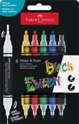 FABER-CASTELL Dekormarker készlet, 1,0/3,0 mm, kétvégű, akril, FABER-CASTELL "Shake&Paint", 6 különböző szín