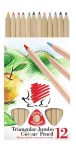   ICO Színes ceruza készlet, háromszögletű, vastag, natúr, ICO "Süni", 12 különböző szín