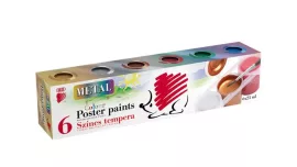 ICO Tempera készlet, tégelyes, ICO "Süni", 6 különböző metal szín