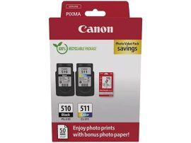 CANON PG510/CL511 Tintapatron multipack + GP-501 fotópapír, Pixma MP240 nyomtatóhoz, CANON, fekete, színes, 220+240 o. + 50 ív CANON PG510/CL511 Tintapatron multipack + GP-501 fotópapír, Pixma MP240 nyomtatóhoz, CANON, fekete, színes, 220+240 o. + 50 ív