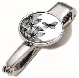 TROIKA Táskatartó kampó, TROIKA, "Black flowers" TROIKA Táskatartó kampó, TROIKA, "Black flowers"