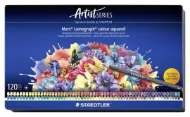 STAEDTLER Akvarell színes ceruza készlet, hatszögletű, fémdobozos, STAEDTLER "Mars® Lumograph® 104", 120 különböző szín
