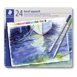 STAEDTLER Akvarell ceruza készlet, hatszögletű, fém doboz, STAEDTLER "Karat® aquarell 125", 24 különböző szín