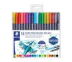   STAEDTLER Ecsetirón készlet, 0,5-0,8/1,0-6,0 mm, kétvégű, STAEDTLER "3001", 18 szín