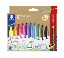 STAEDTLER Filctoll készlet, grafitceruzával, radírral, 3 mm, háromszögletű, STAEDTLER "Noris® jumbo 328", 10+1 szín
